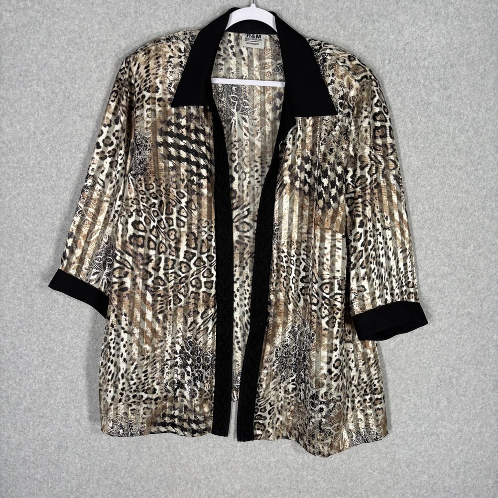 Vintage 90s Cardigan Jacket 24W Abstract Animal Paisley Print‎ Sheer Metallic